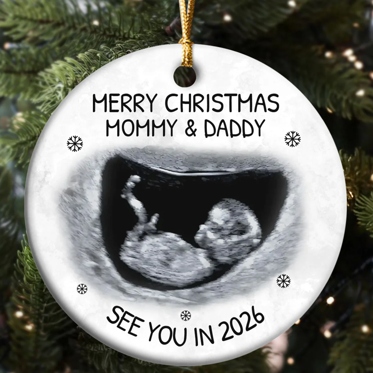Custom Photo Baby Expecting See You In 2026 - Personalized Round Shaped Ceramic Ornament - Image 5