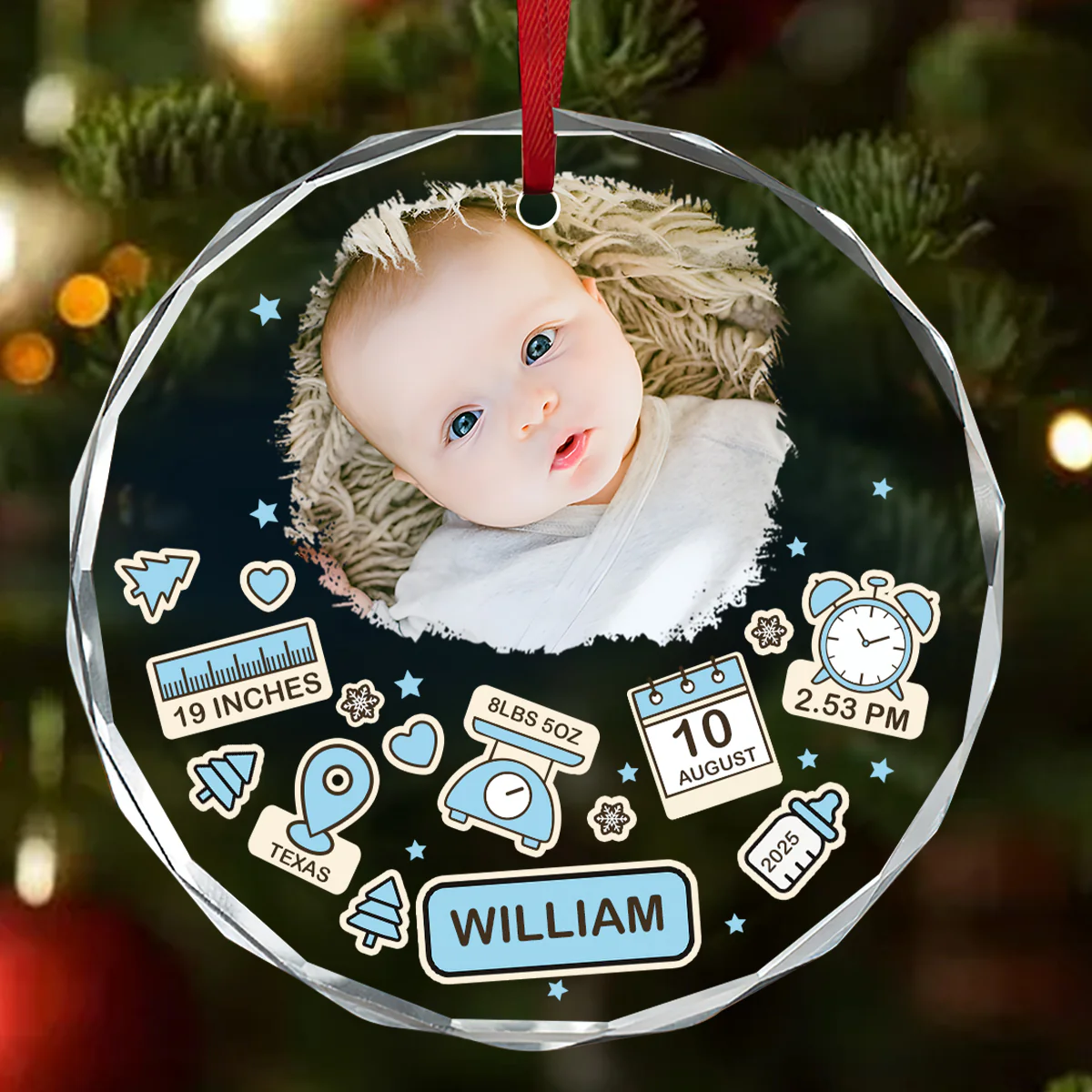 Custom Photo Baby First Christmas - Personalized Round Shaped Glass Ornament