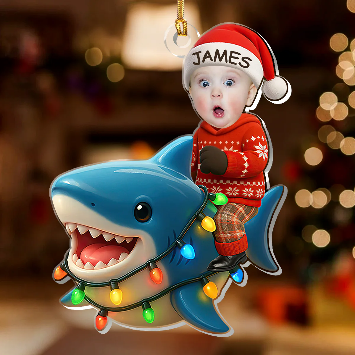 Custom Photo Baby With Cute Shark - Personalized 1-Layer Acrylic Ornament - Image 2