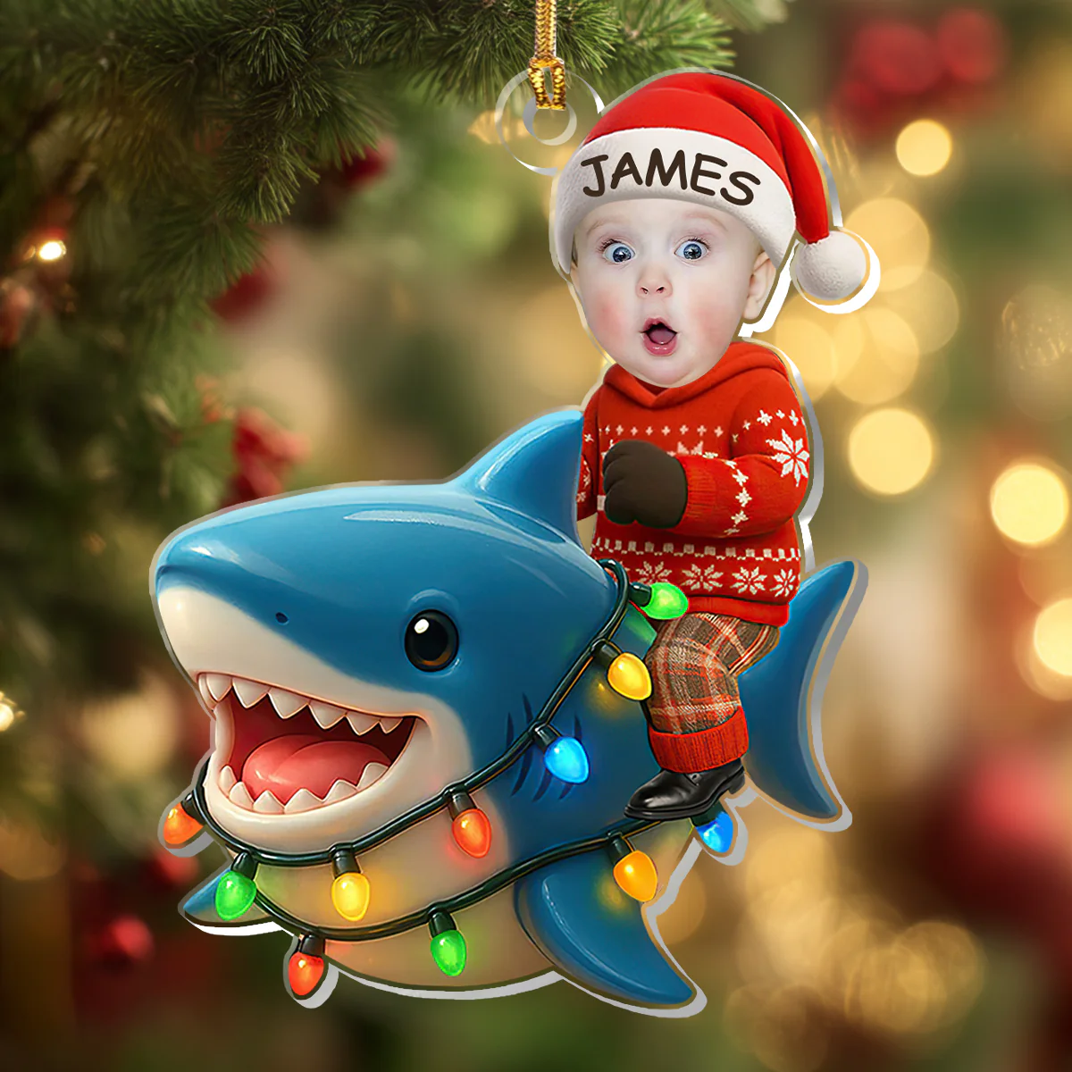 Custom Photo Baby With Cute Shark - Personalized 1-Layer Acrylic Ornament - Image 4
