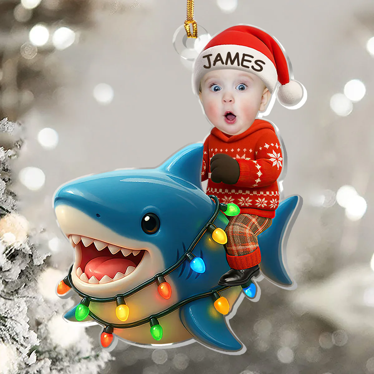 Custom Photo Baby With Cute Shark - Personalized 1-Layer Acrylic Ornament - Image 5