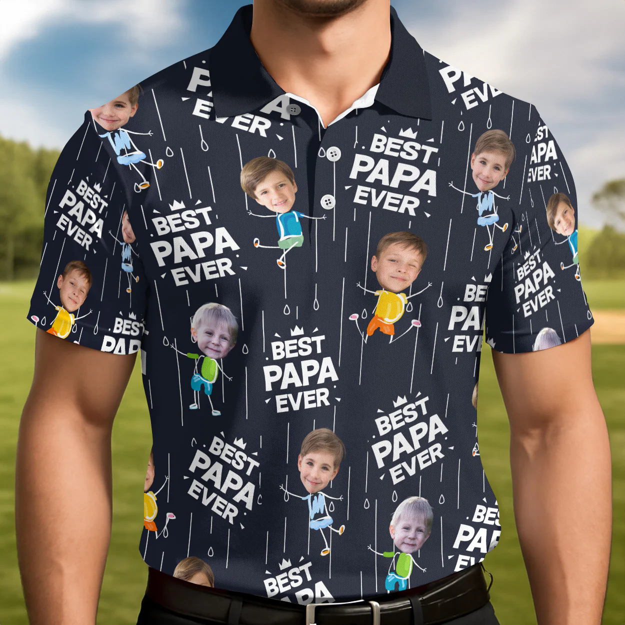Custom Photo Best Papa Grandpa Ever - Personalized Polo Shirt