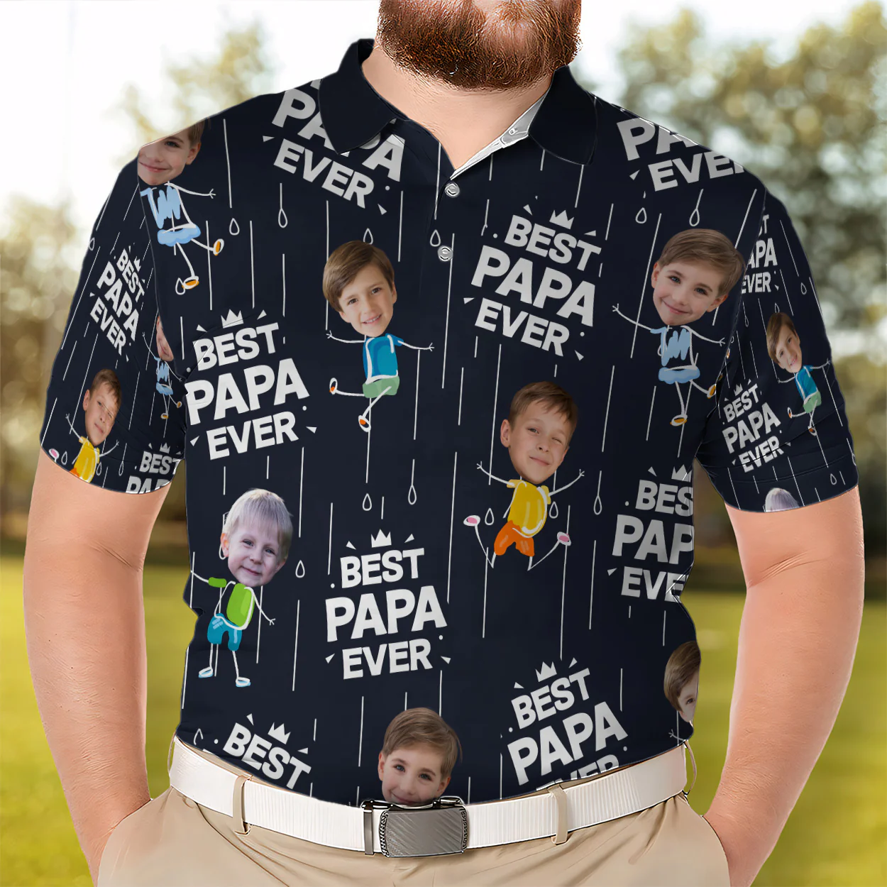 Custom Photo Best Papa Grandpa Ever - Personalized Polo Shirt - Image 2