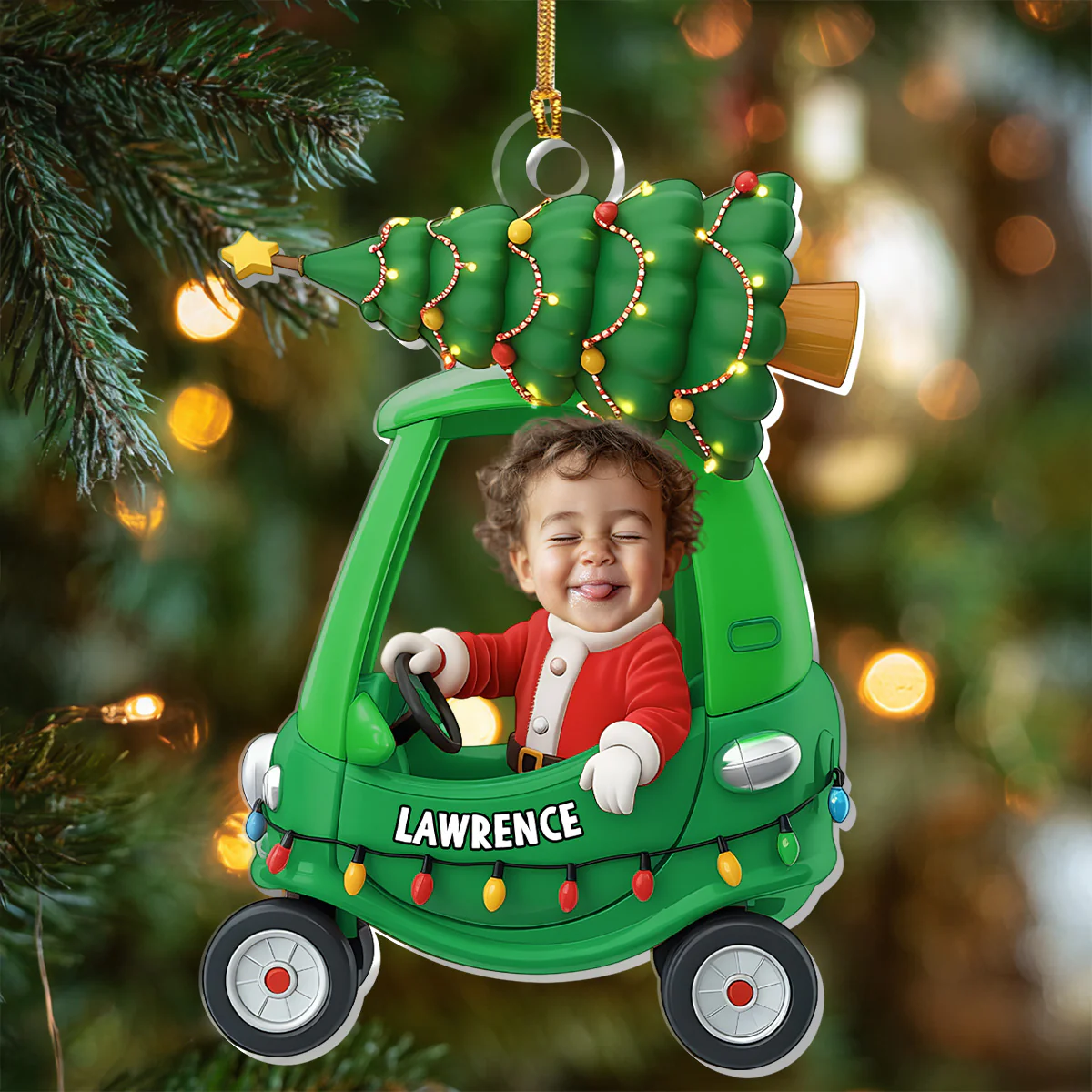 Custom Photo Christmas Kid In Car - Personalized 1-Layer Acrylic Ornament - Image 4
