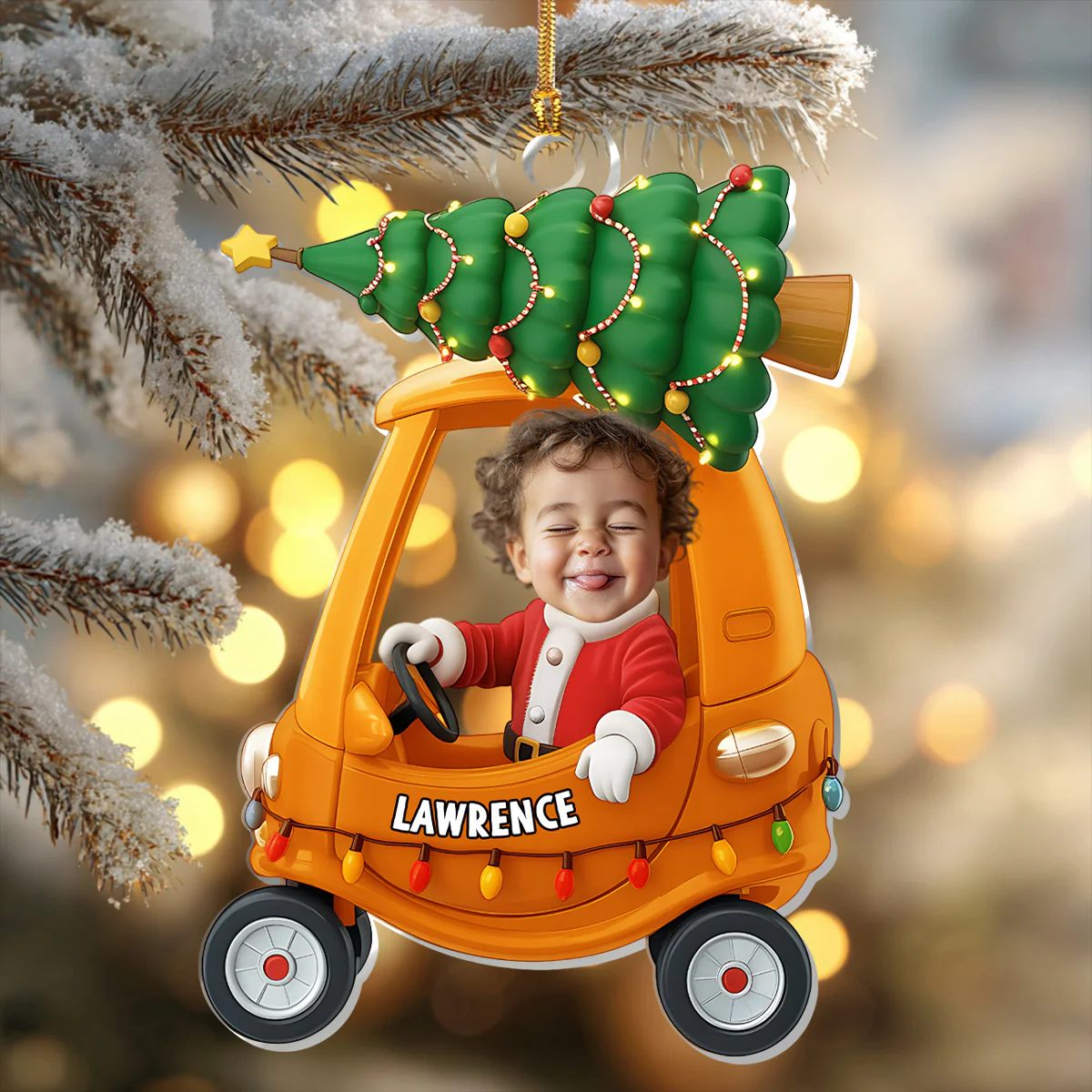 Custom Photo Christmas Kid In Car - Personalized 1-Layer Acrylic Ornament - Image 7