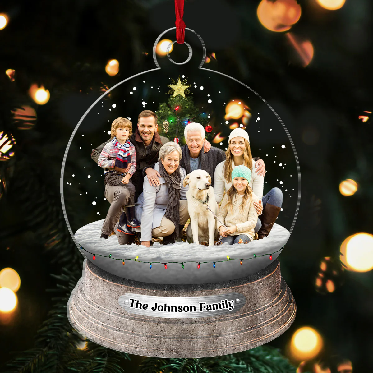Custom Photo Family In Snow Globe - Personalized 1-Layer Acrylic Ornament