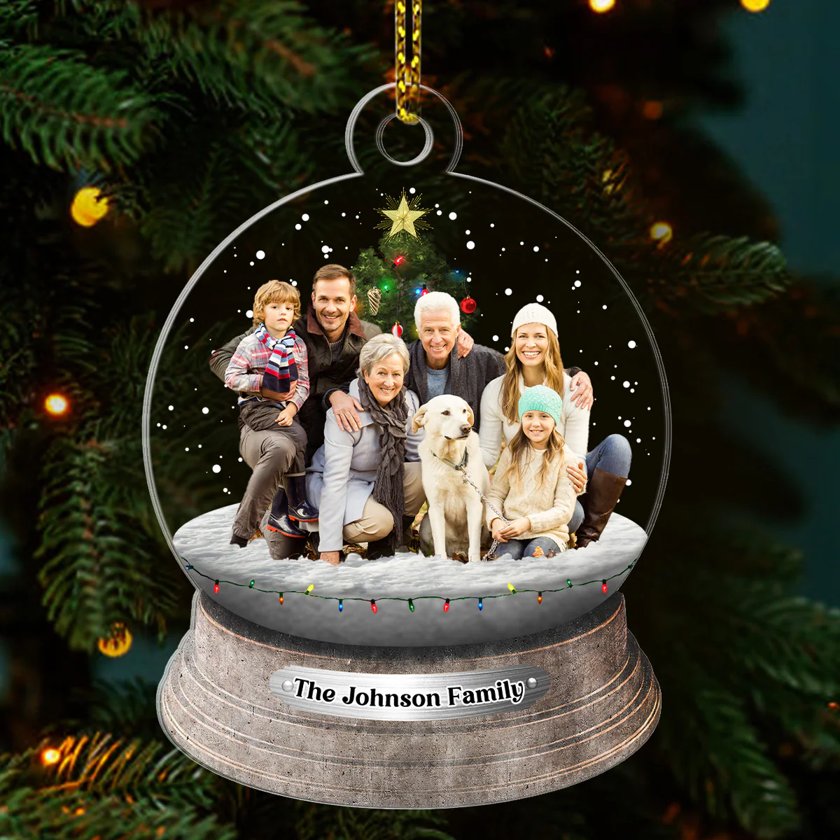 Custom Photo Family In Snow Globe - Personalized 1-Layer Acrylic Ornament - Image 2