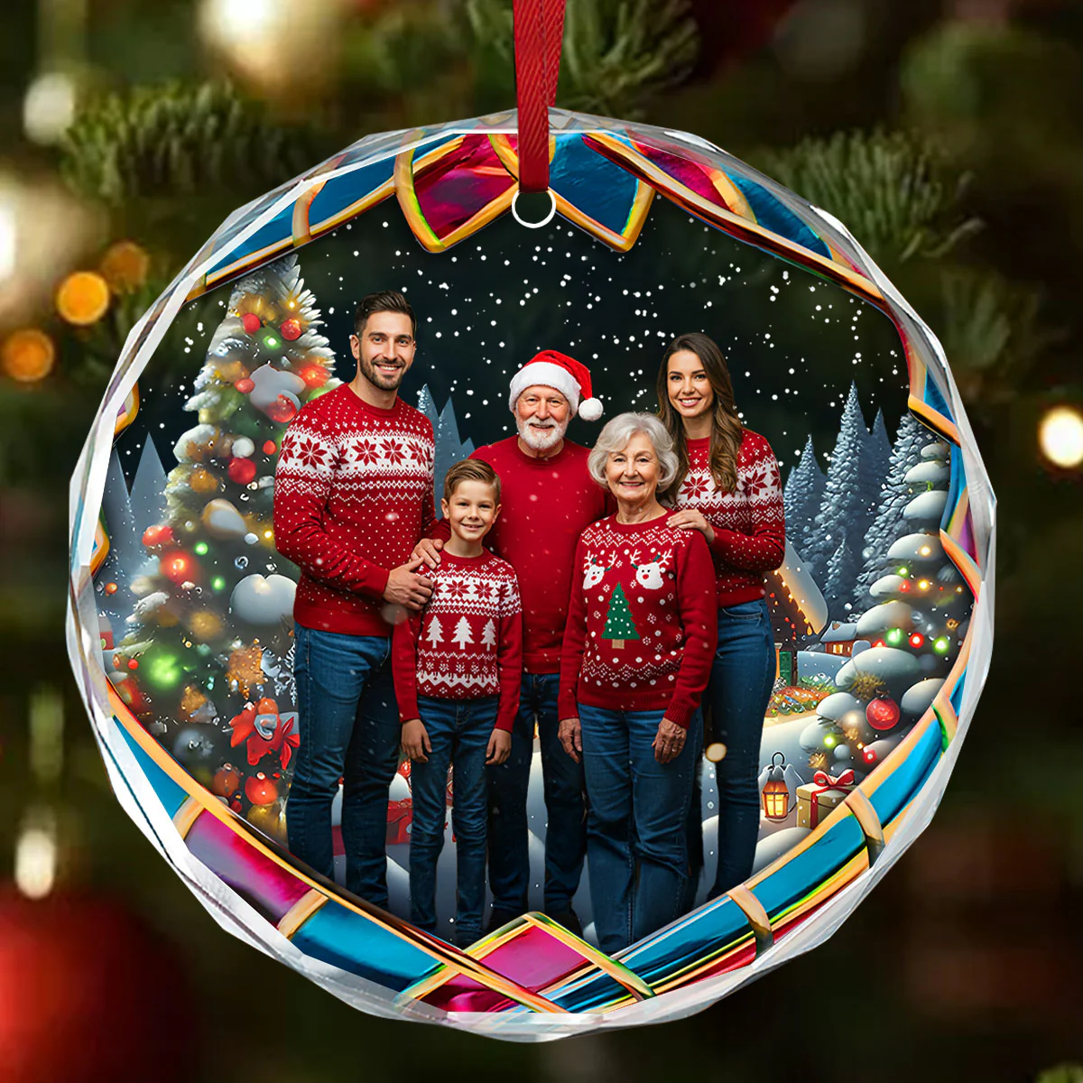 Custom Photo For Family  - Personalized Round Shaped Glass Ornament