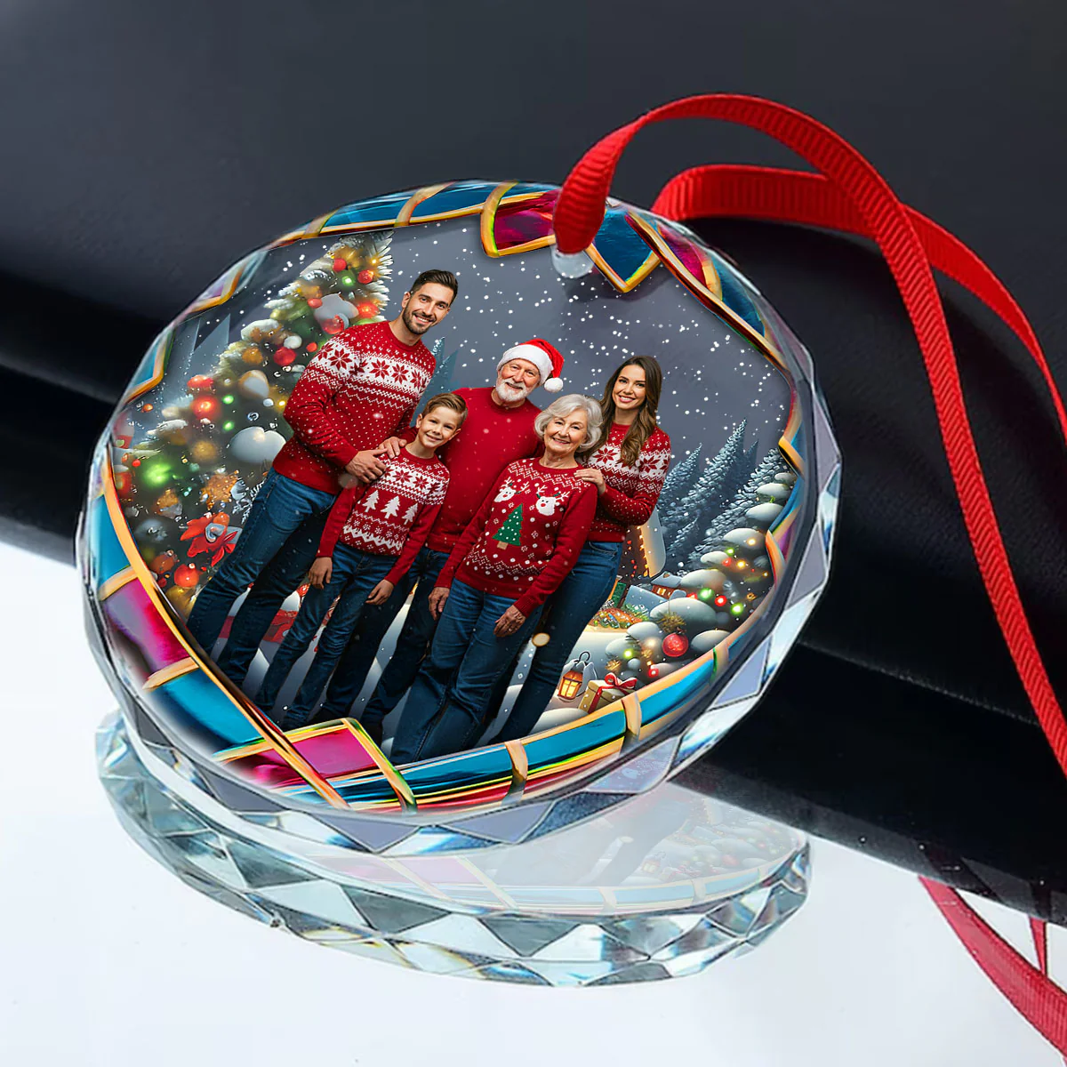 Custom Photo For Family  - Personalized Round Shaped Glass Ornament - Image 2