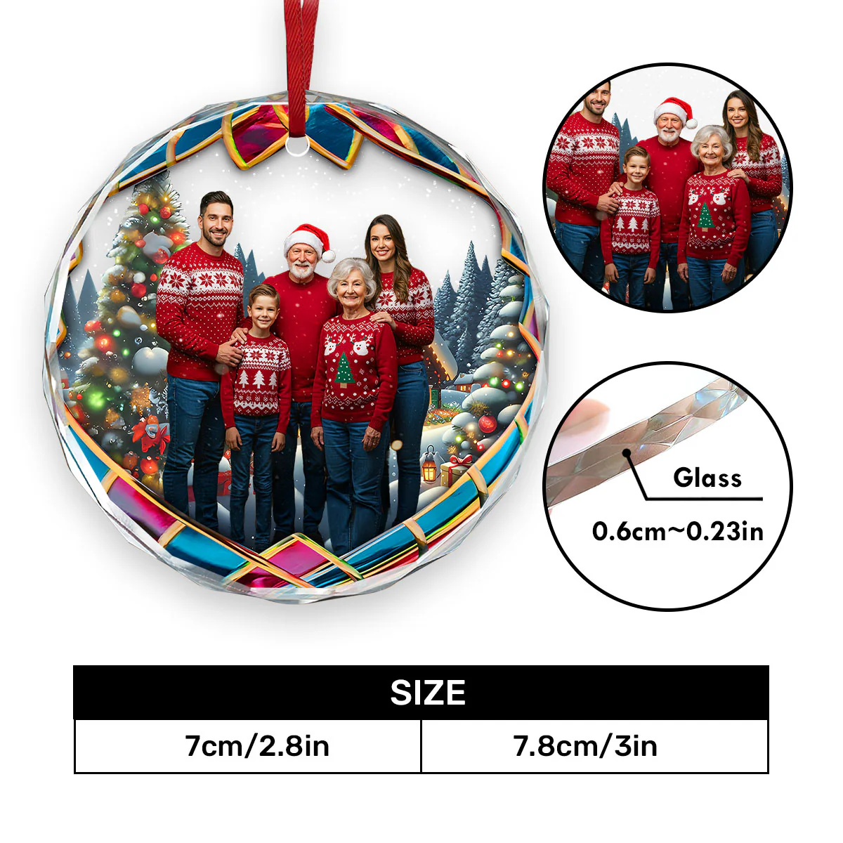 Custom Photo For Family  - Personalized Round Shaped Glass Ornament - Image 5