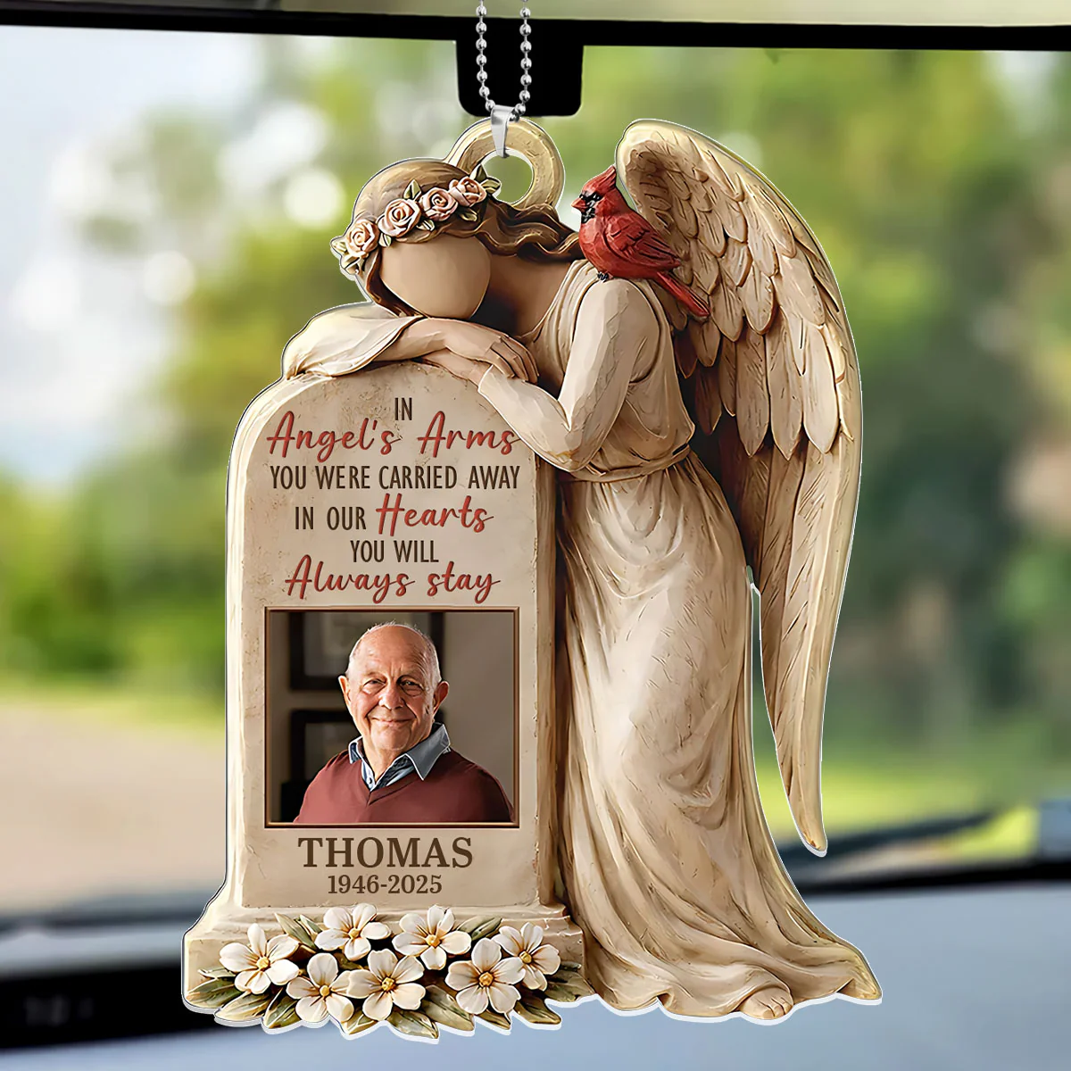 Custom Photo In Angels' Arm - Personalized Car Acrylic Hanging Ornament
