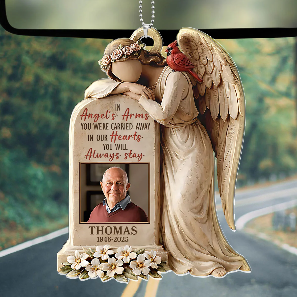 Custom Photo In Angels' Arm - Personalized Car Acrylic Hanging Ornament - Image 2