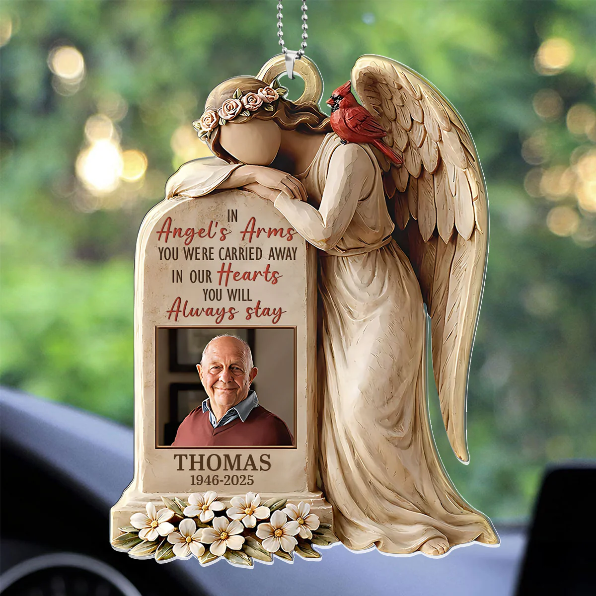 Custom Photo In Angels' Arm - Personalized Car Acrylic Hanging Ornament - Image 3