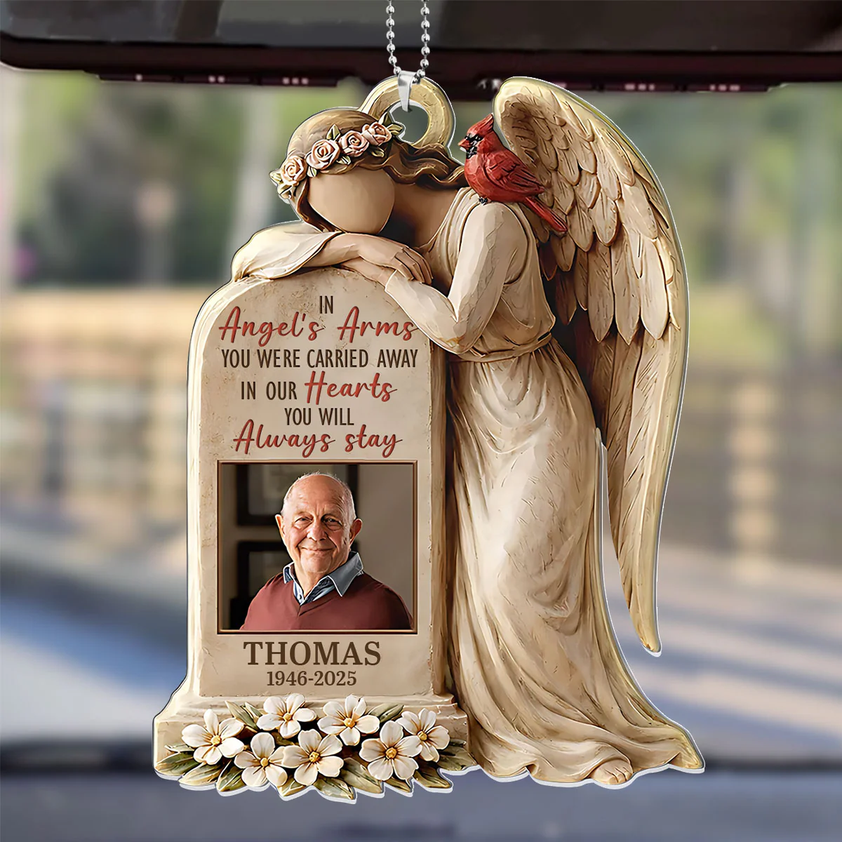 Custom Photo In Angels' Arm - Personalized Car Acrylic Hanging Ornament - Image 4
