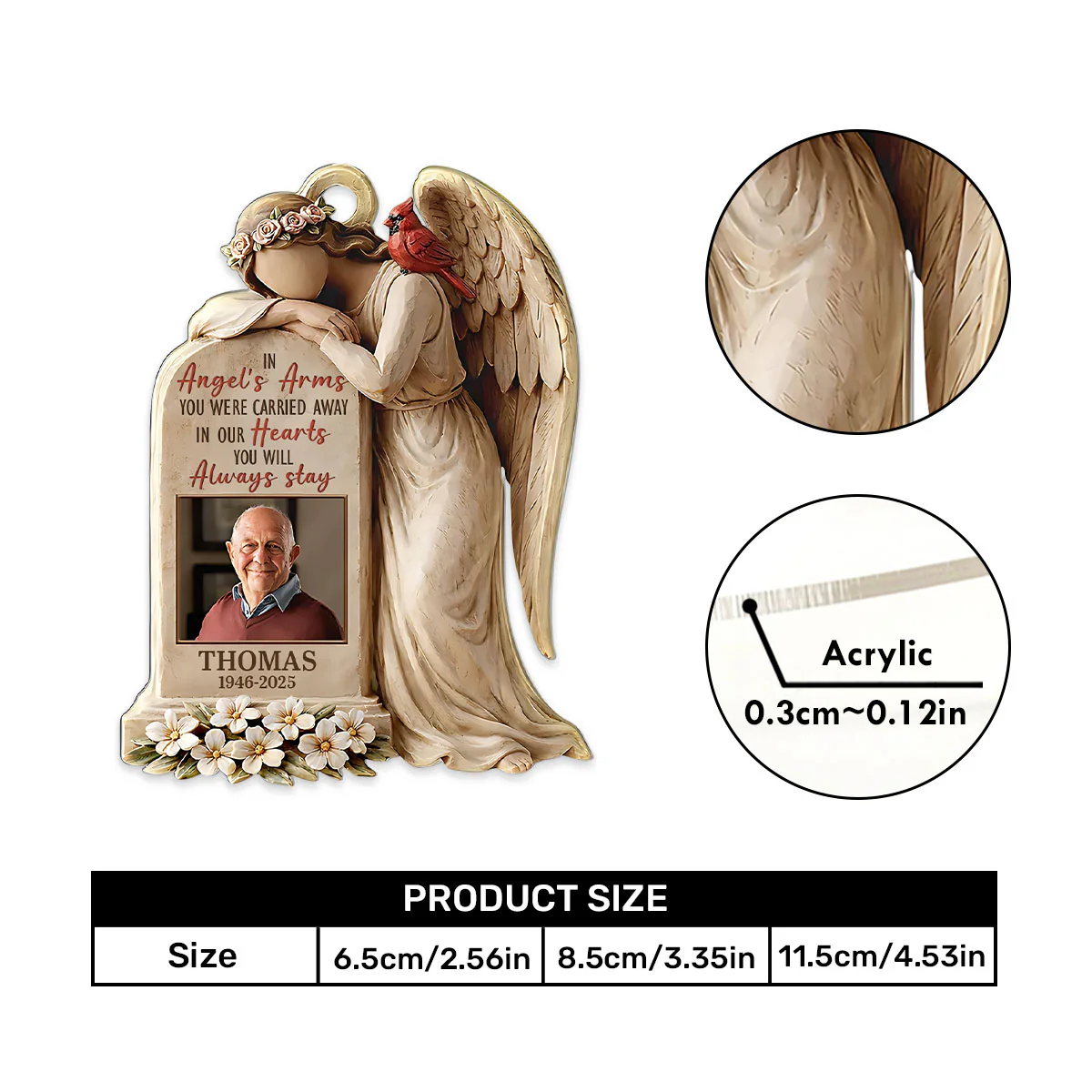 Custom Photo In Angels' Arm - Personalized Car Acrylic Hanging Ornament - Image 5