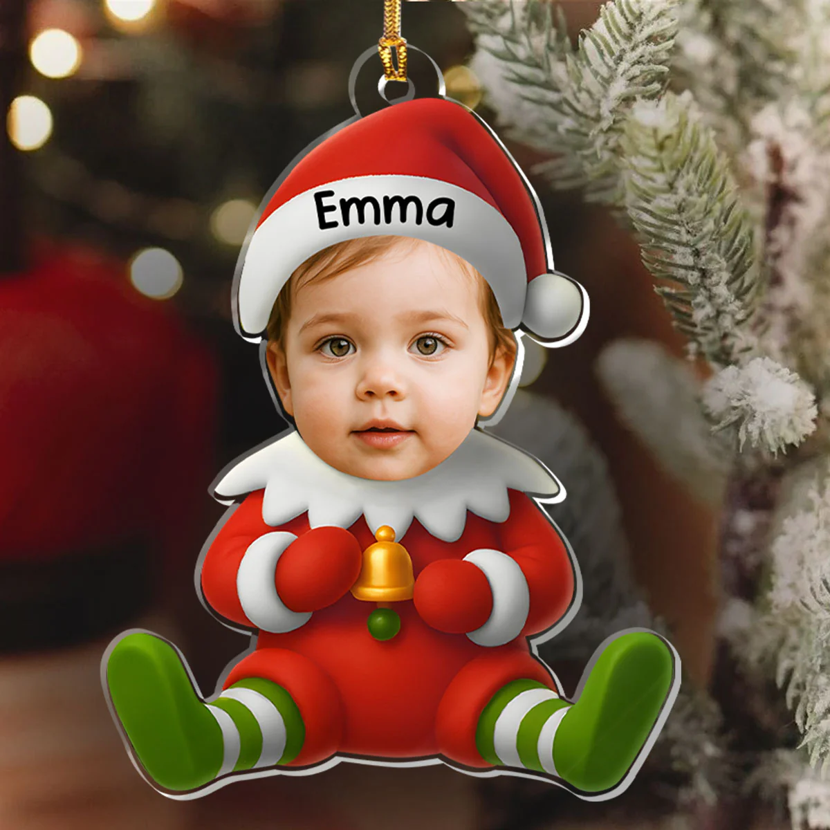 Custom Photo Kid Baby Little Elf 3D Effect - Personalized 1-Layer Acrylic Ornament - Image 6