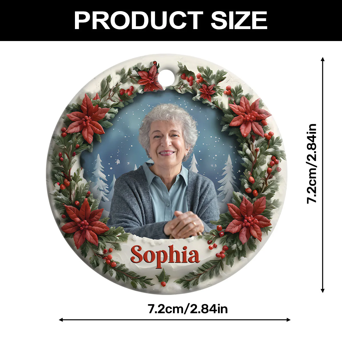 Photo Memory Christmas - Personalized Round Shaped Ceramic Ornament - Image 7