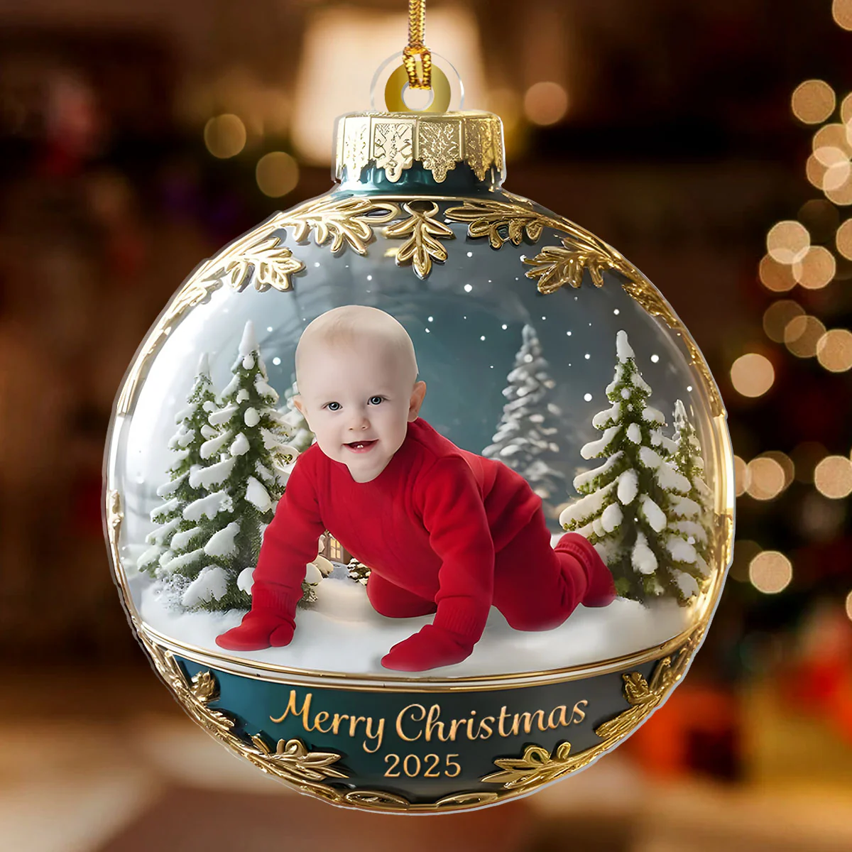Custom Photo Merry Christmas - Personalized 1-Layer Acrylic Ornament - Image 2