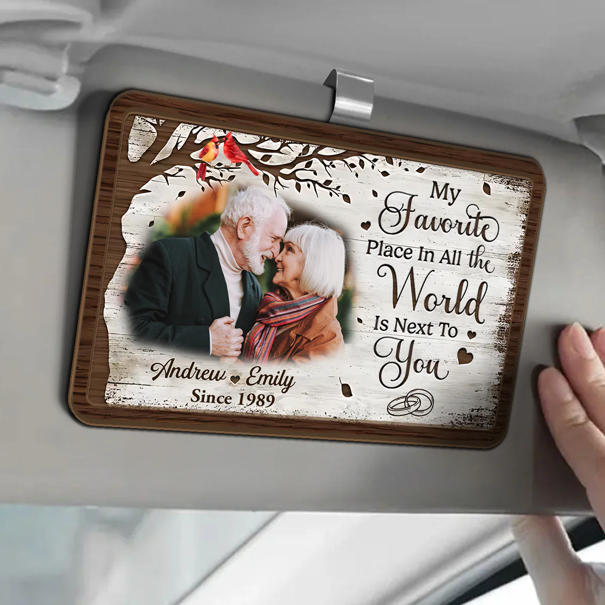 Custom Photo My Favorite Place In All The World Is Next To You - Personalized Car Visor Clip - Image 3