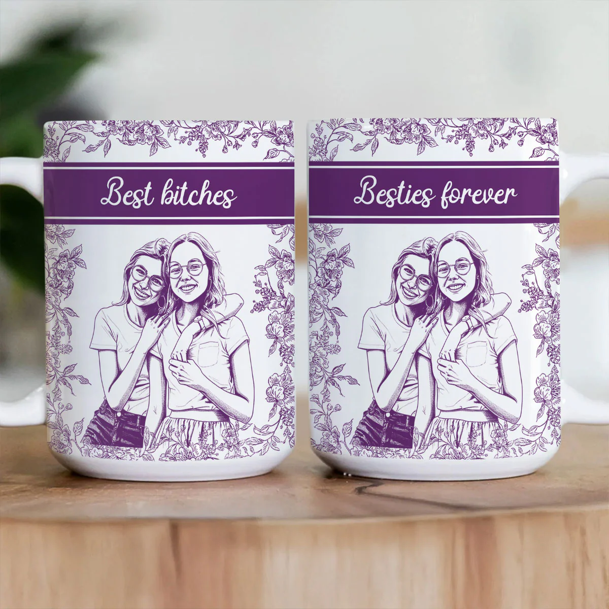 Custom Photo Pencil Sketch A True Friendship Is A Journey Without An End - Personalized Ceramic Coffee Mug - Image 3