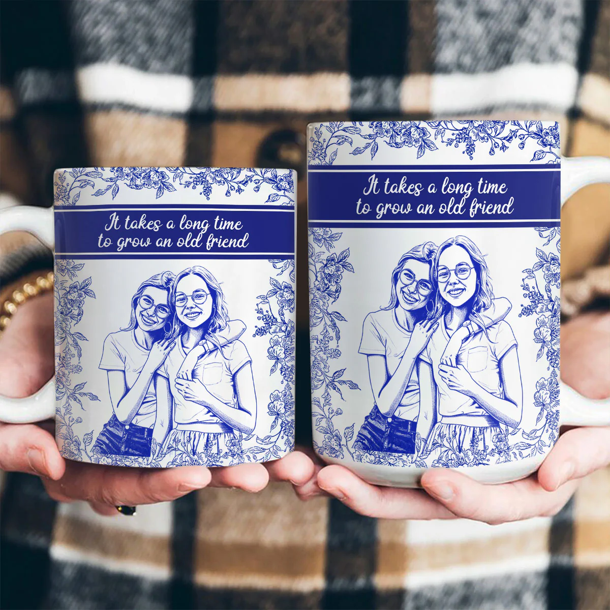 Custom Photo Pencil Sketch A True Friendship Is A Journey Without An End - Personalized Ceramic Coffee Mug - Image 4