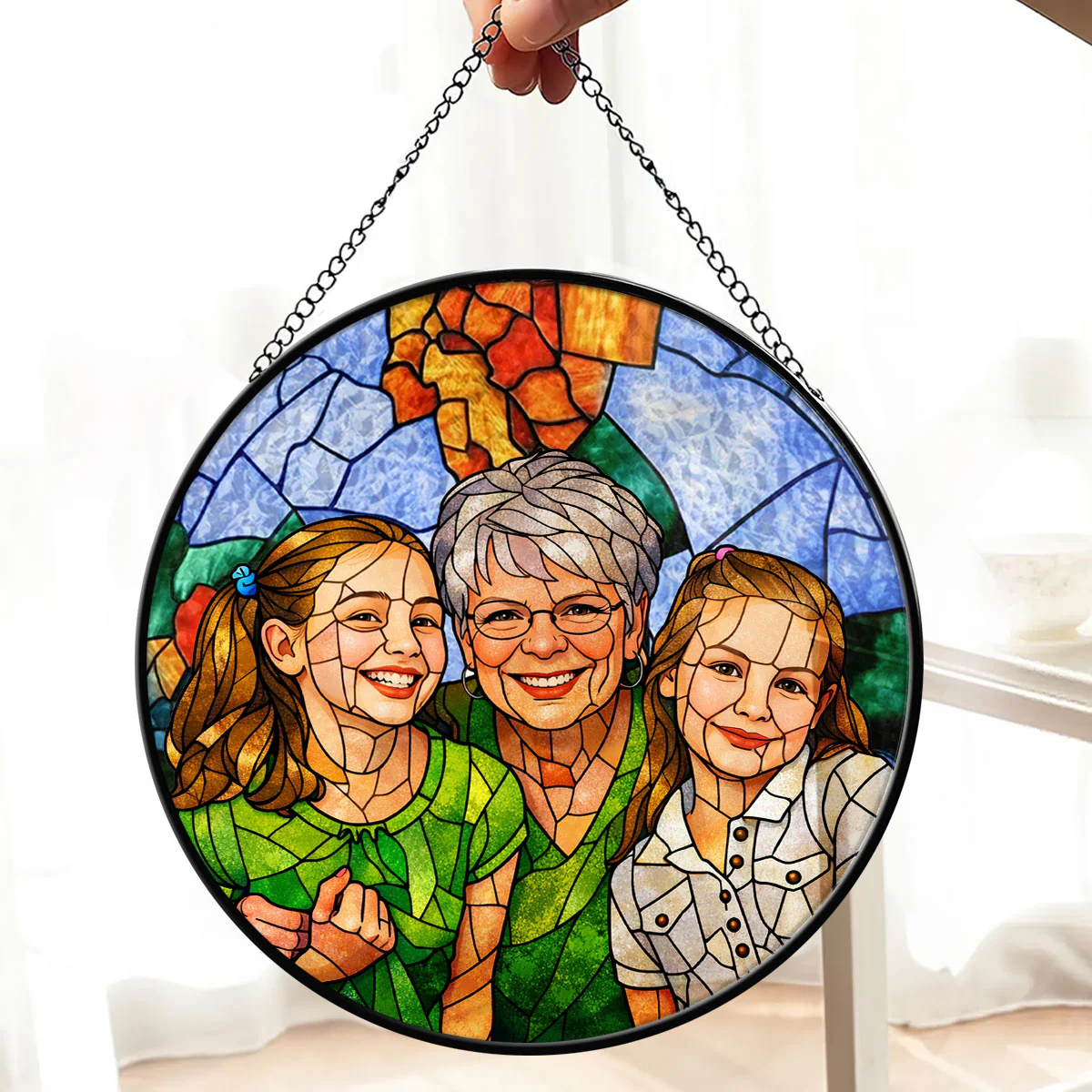 Custom Photo Portrait Love You To The Moon & Back - Personalized Stained Glass Window Hanging Suncatcher - Image 3