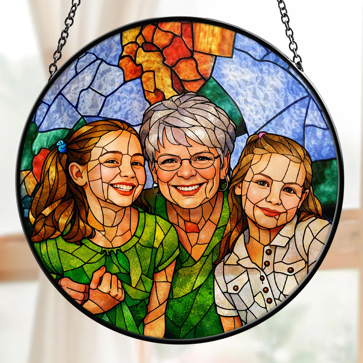 Custom Photo Portrait Love You To The Moon & Back - Personalized Stained Glass Window Hanging Suncatcher - Image 4