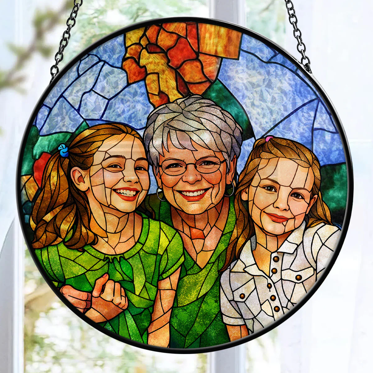 Custom Photo Portrait Love You To The Moon & Back - Personalized Stained Glass Window Hanging Suncatcher - Image 5