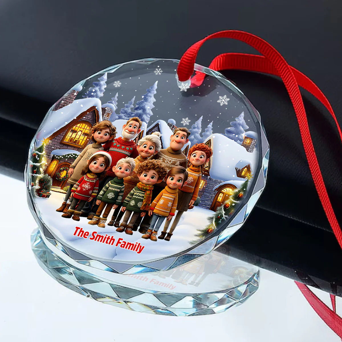 Custom Photo Style Pixar  - Personalized Round Shaped Glass Ornament - Image 2