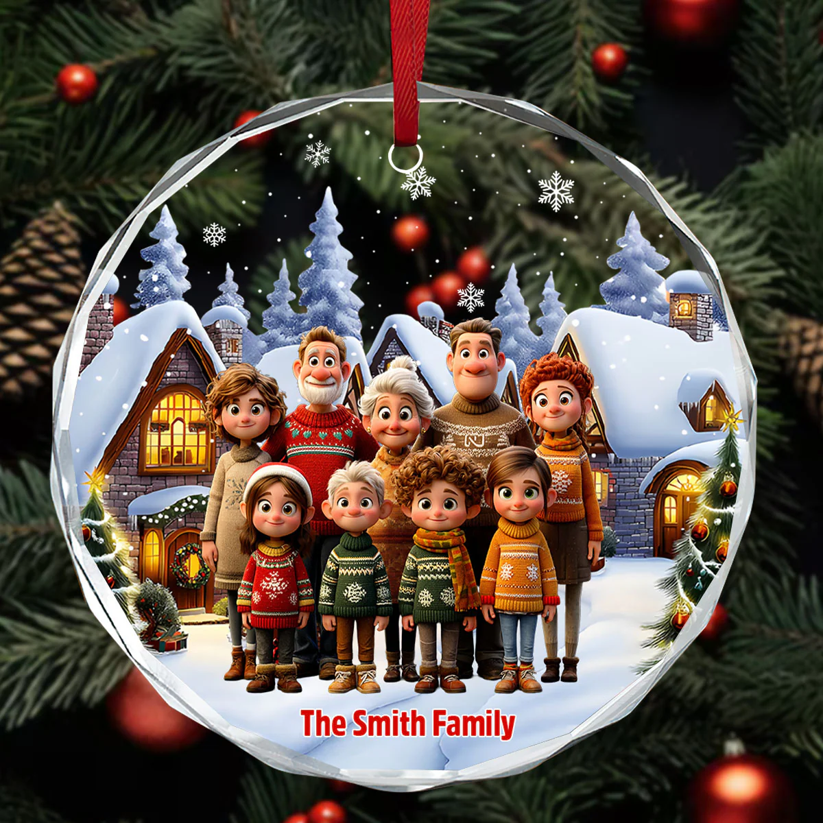 Custom Photo Style Pixar  - Personalized Round Shaped Glass Ornament - Image 3