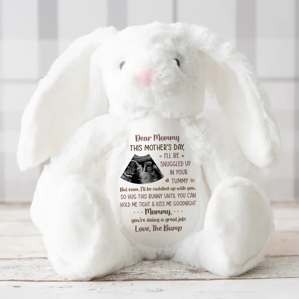 Custom Photo This Mother's Day I'll Be Snuggled Up In Your Tummy - Personalized Stuffed Bunny - Image 3