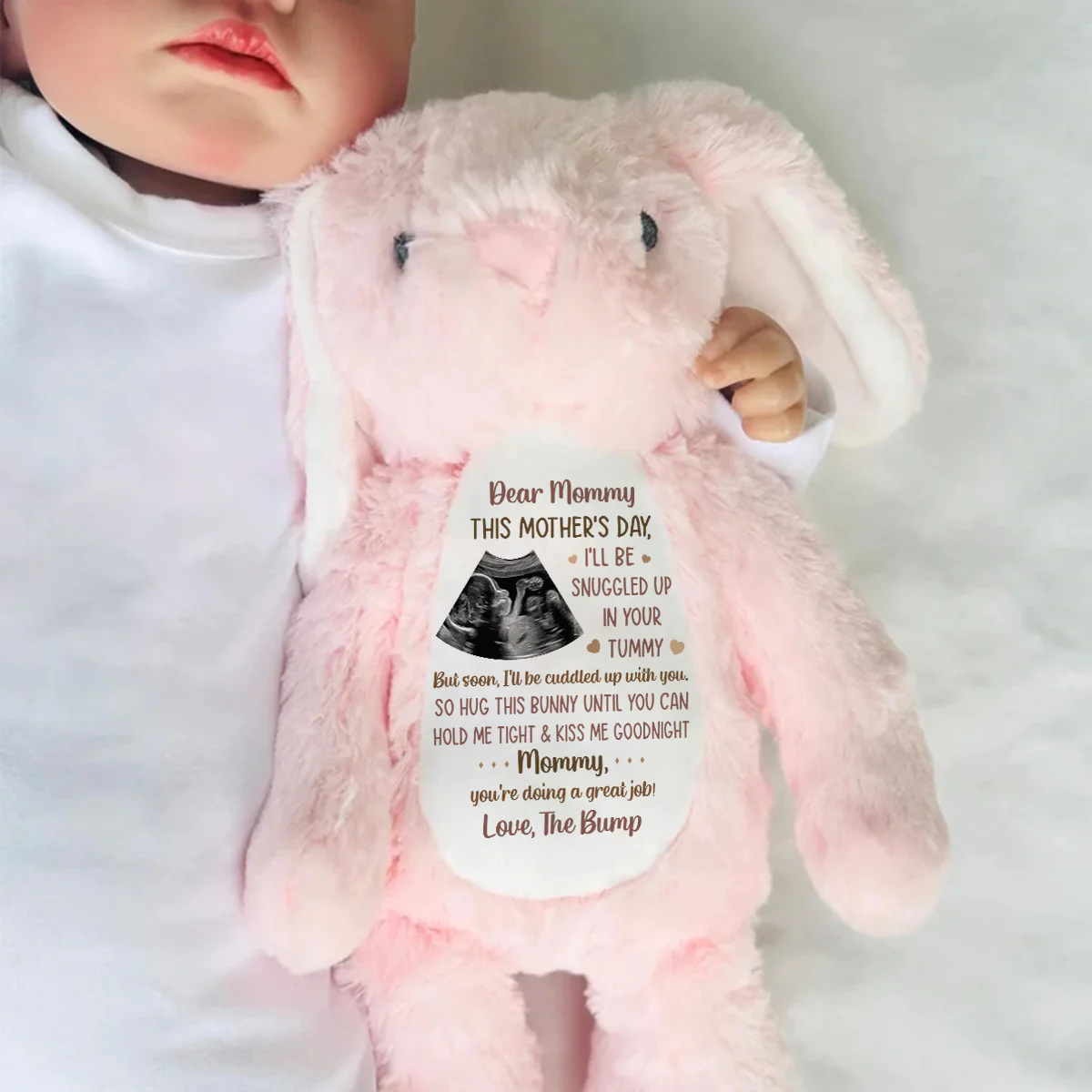 Custom Photo This Mother's Day I'll Be Snuggled Up In Your Tummy - Personalized Stuffed Bunny - Image 6