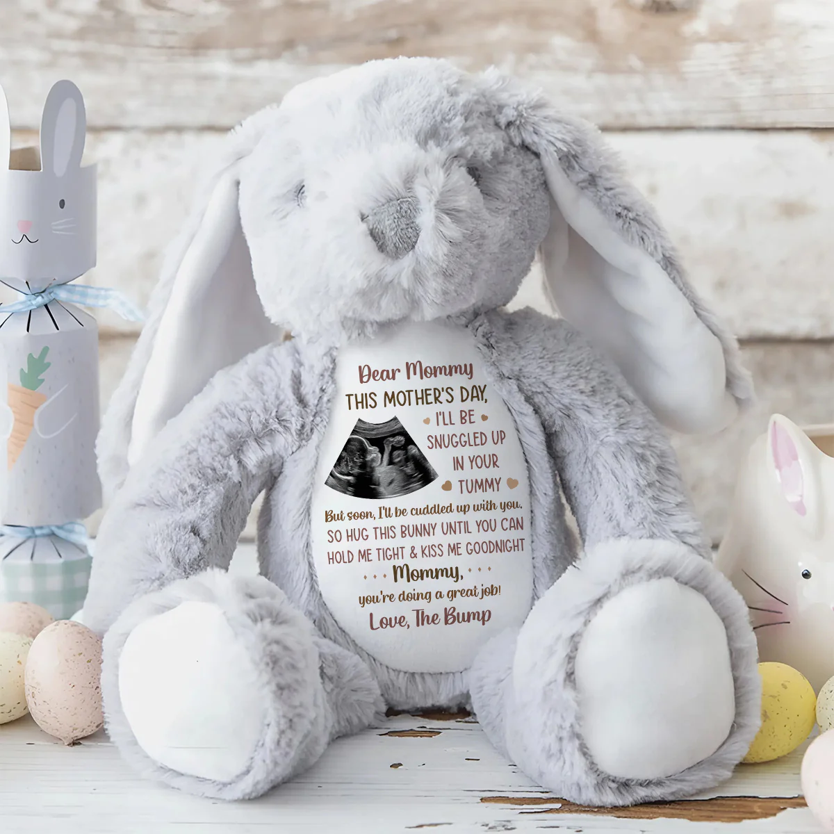 Custom Photo This Mother's Day I'll Be Snuggled Up In Your Tummy - Personalized Stuffed Bunny - Image 8