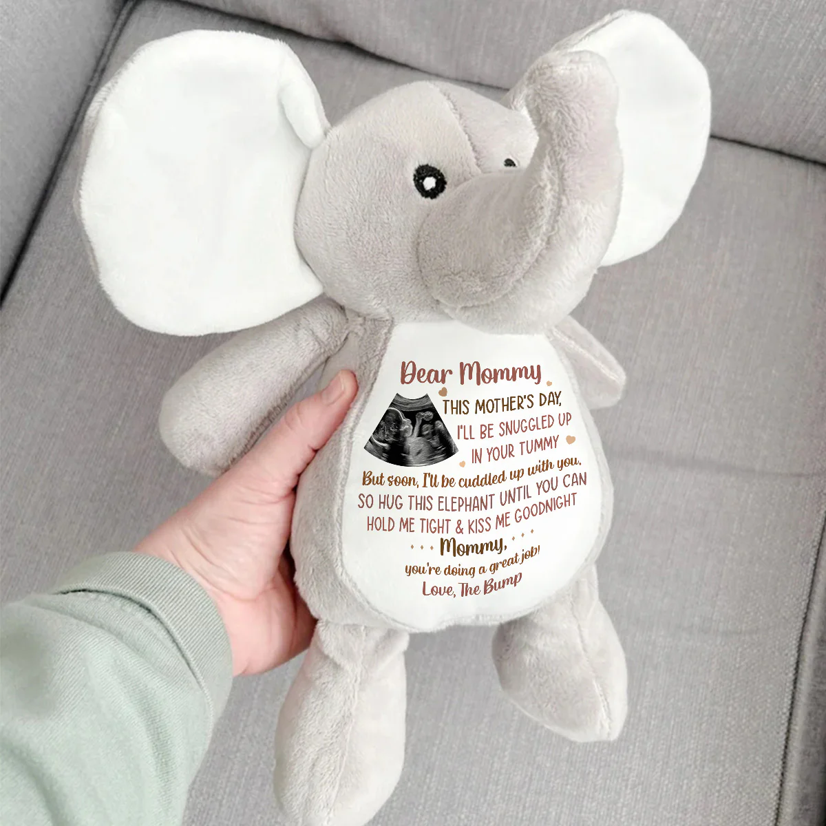 Custom Photo This Mother's Day I'll Be Snuggled Up In Your Tummy - Personalized Stuffed Elephant - Image 3