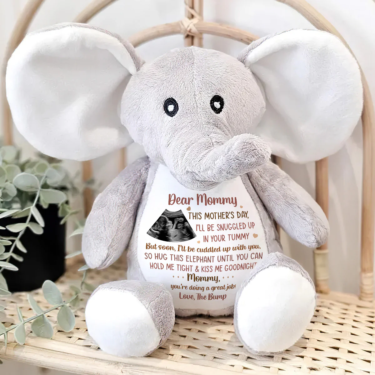 Custom Photo This Mother's Day I'll Be Snuggled Up In Your Tummy - Personalized Stuffed Elephant - Image 4