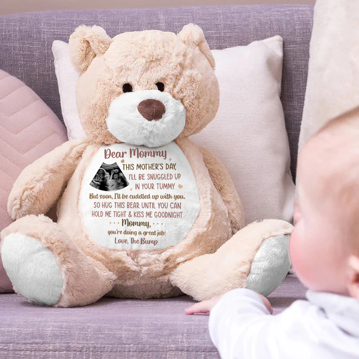 Custom Photo This Mother's Day I'll Be Snuggled Up In Your Tummy - Personalized Teddy Bear - Image 3