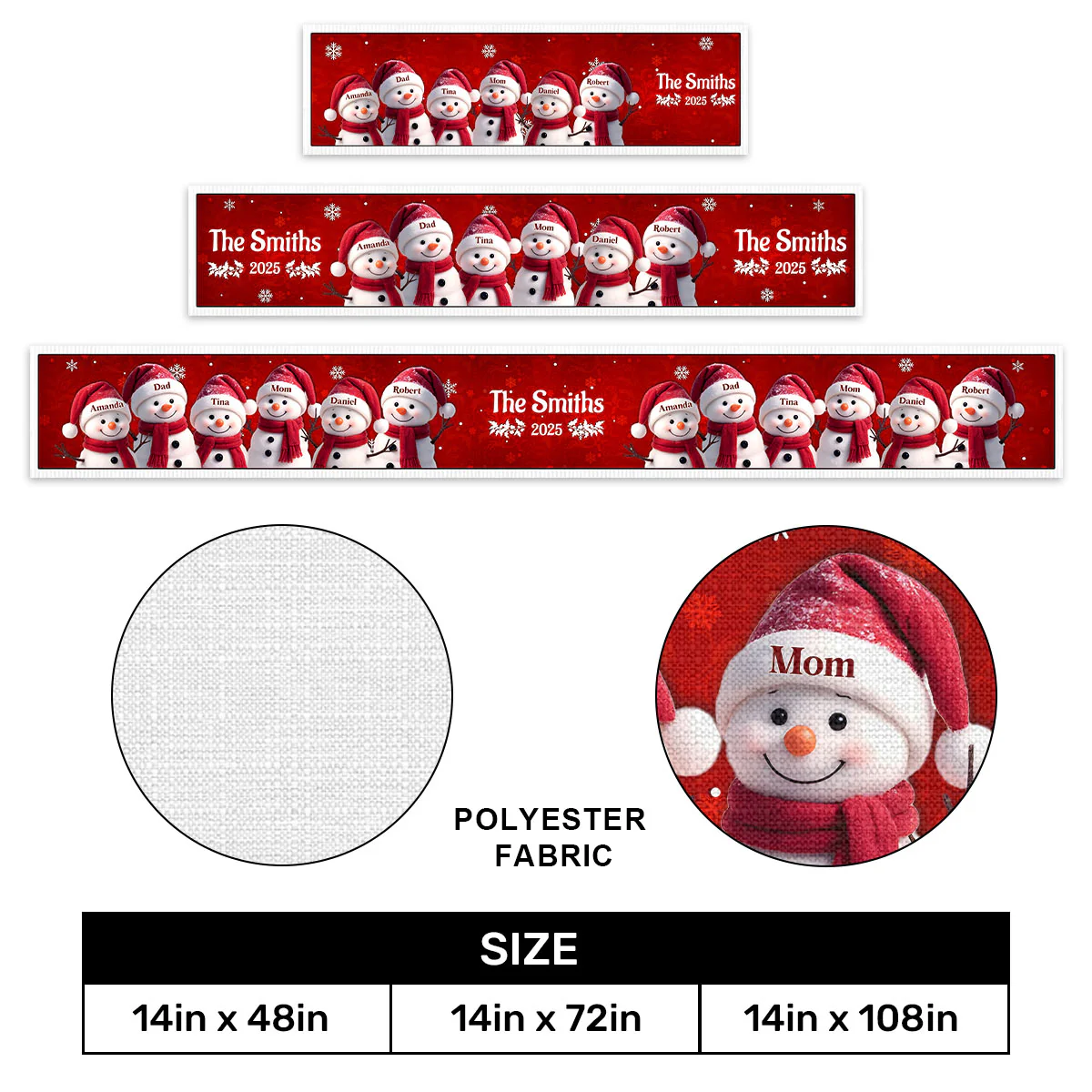 Custom Snowman - Personalized Table Runner - Image 5
