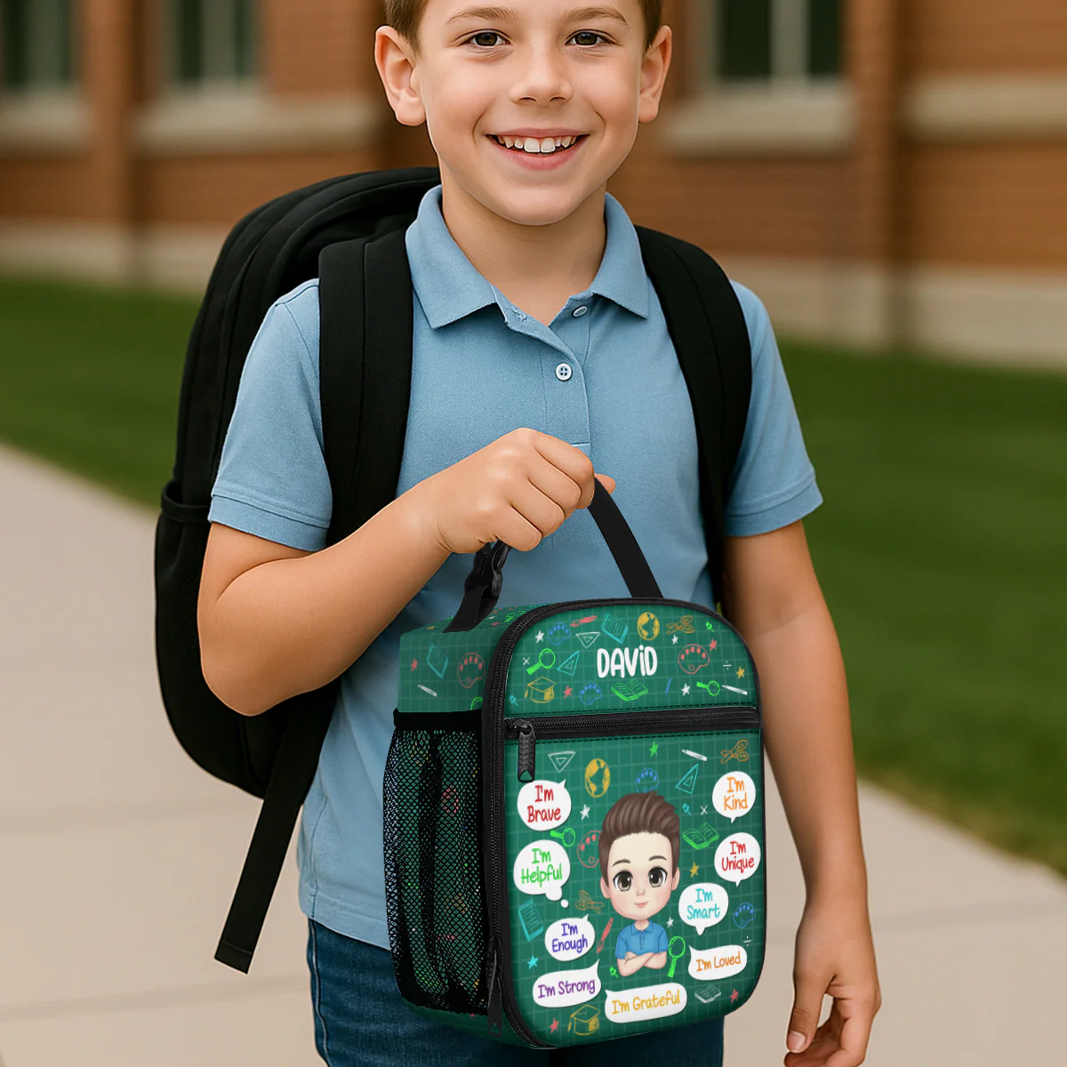 Cute Back To School Kid Affirmations - Personalized Lunch Bag - Image 4