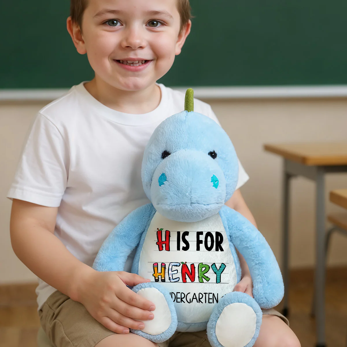 Cute Back To School Kid Name - Personalized Stuffed Dinosaur - Image 3