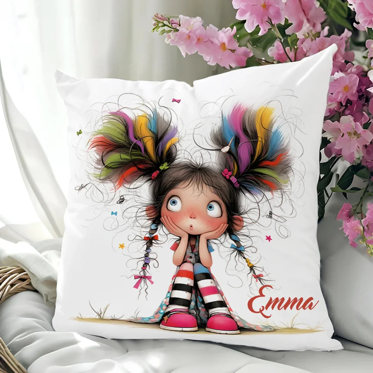 Cute Cartoon Quirky Girl Throw - Personalized Crystal Velvet Pillow - Image 3