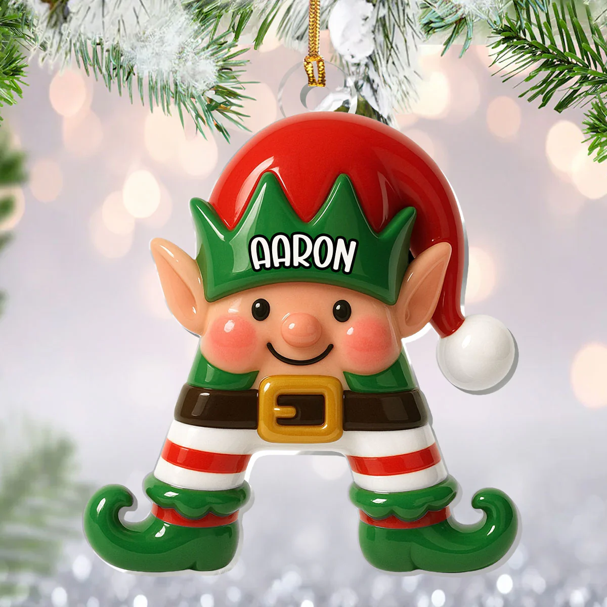 Cute Christmas Elf Alphabet - Personalized 1-Layer Acrylic Ornament