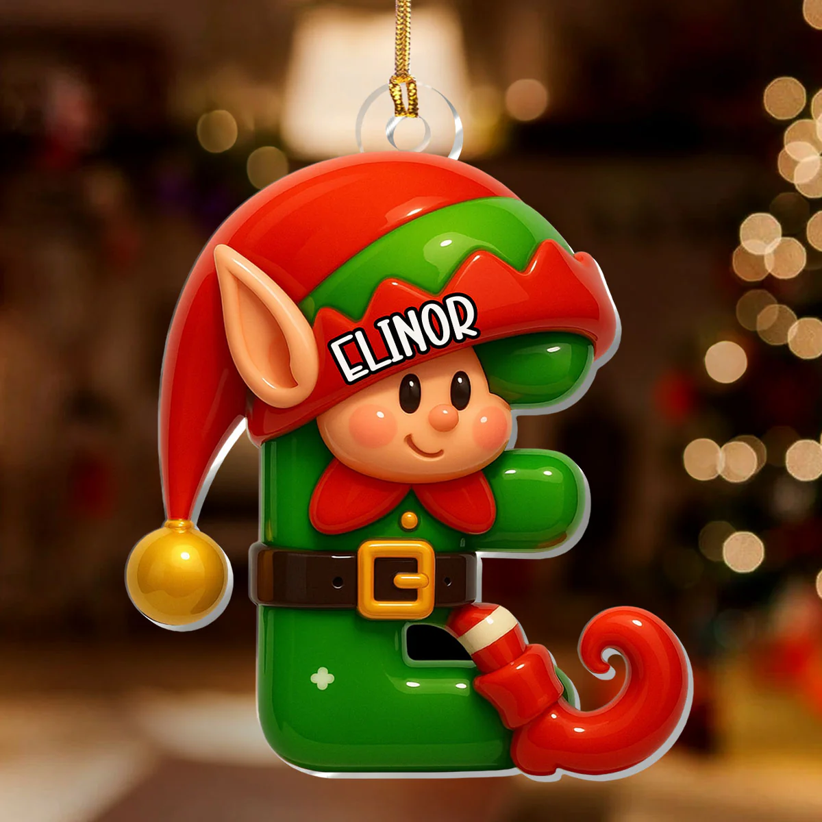 Cute Christmas Elf Alphabet - Personalized 1-Layer Acrylic Ornament - Image 2
