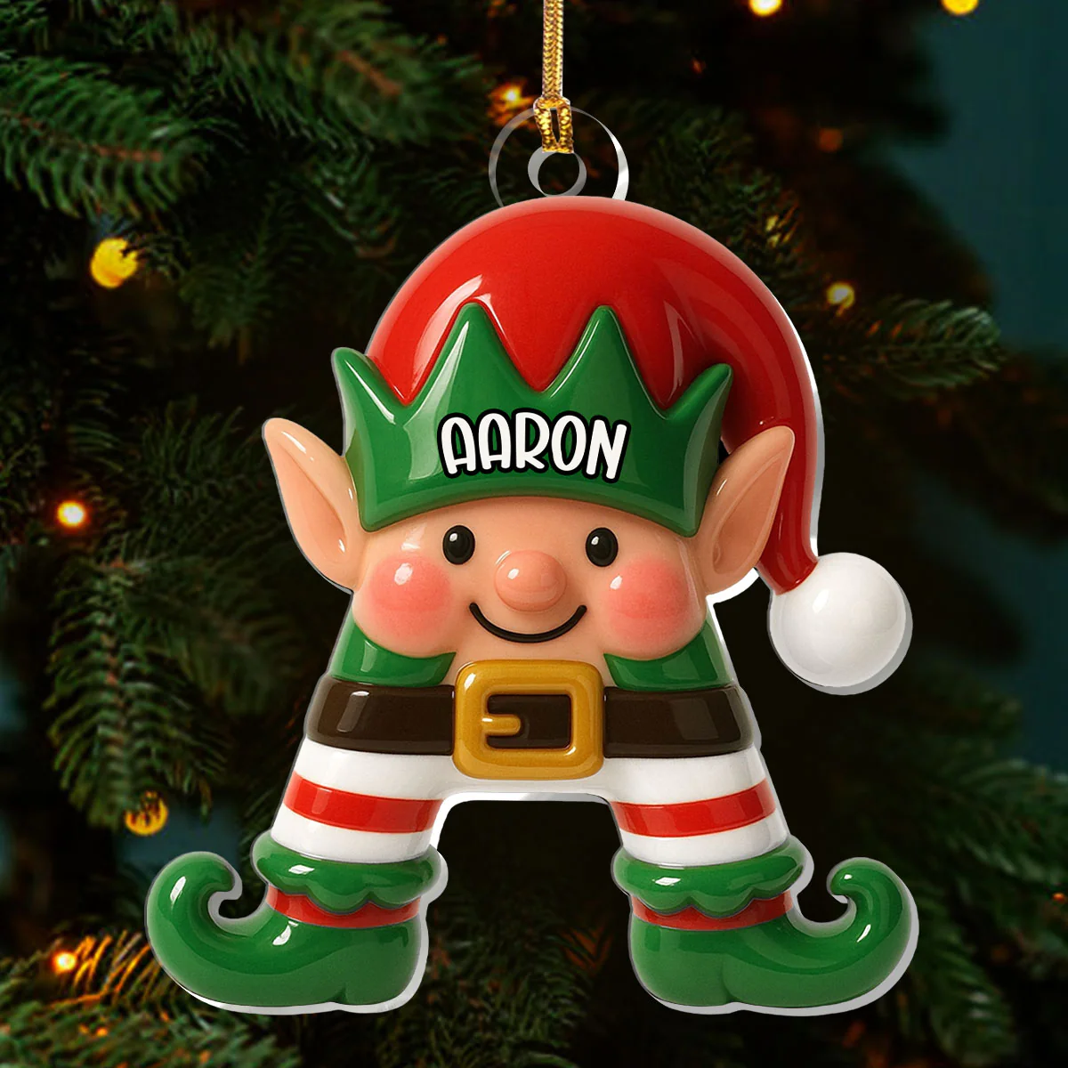 Cute Christmas Elf Alphabet - Personalized 1-Layer Acrylic Ornament - Image 3