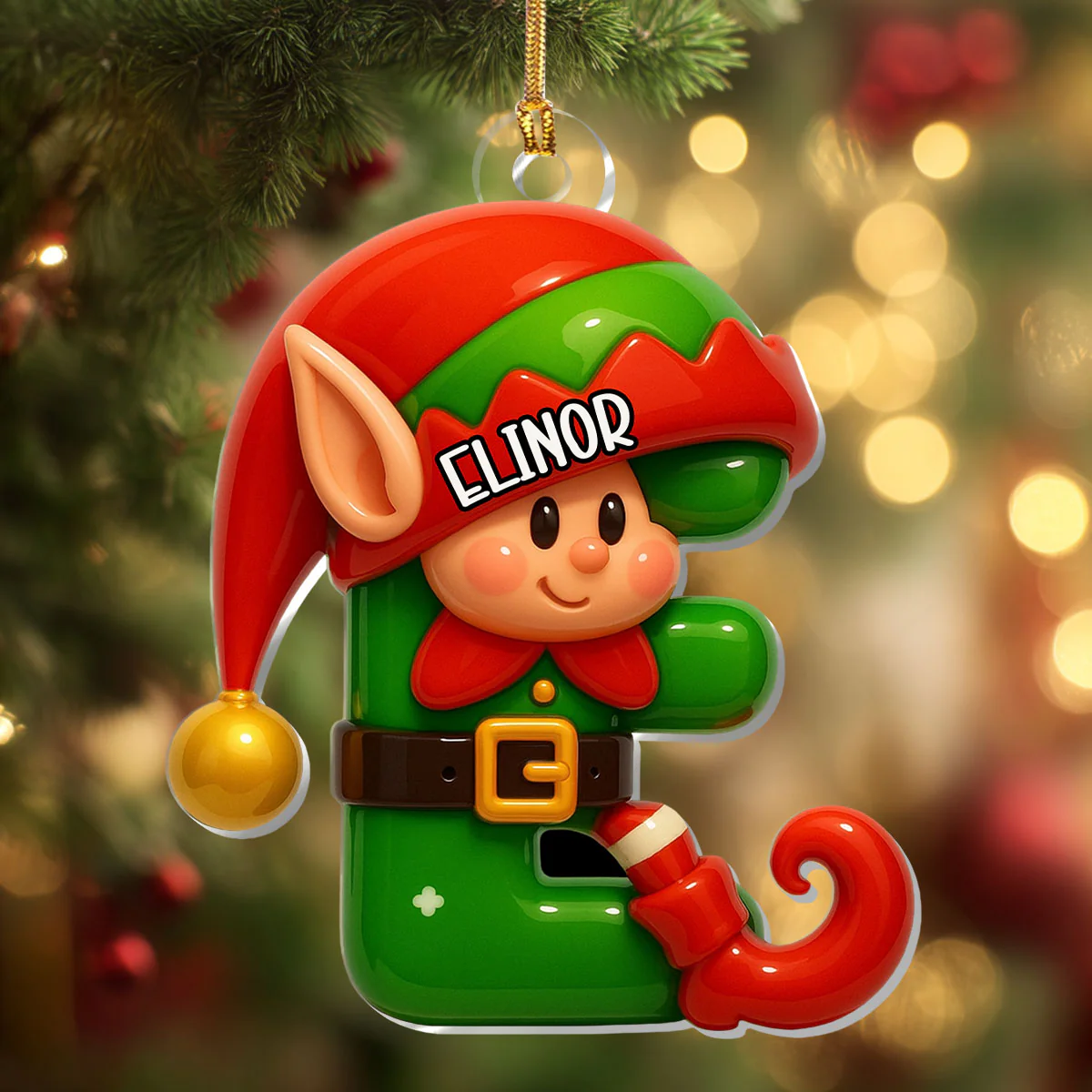 Cute Christmas Elf Alphabet - Personalized 1-Layer Acrylic Ornament - Image 4