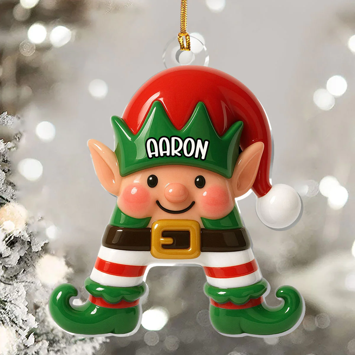 Cute Christmas Elf Alphabet - Personalized 1-Layer Acrylic Ornament - Image 5