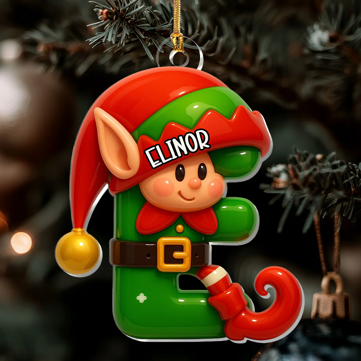 Cute Christmas Elf Alphabet - Personalized 1-Layer Acrylic Ornament - Image 6