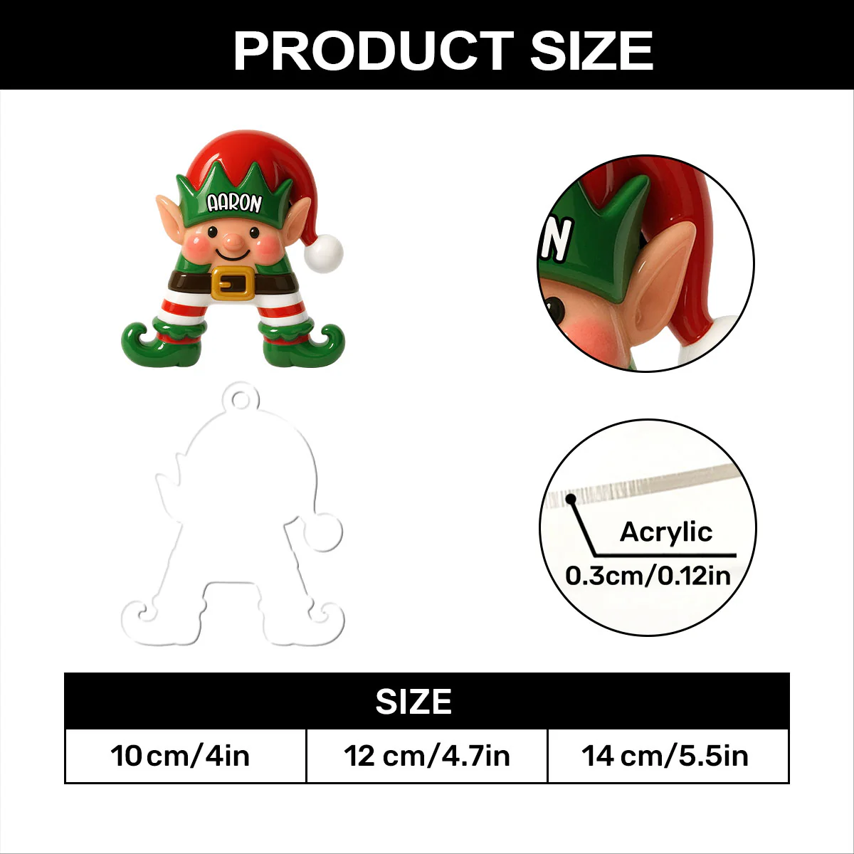 Cute Christmas Elf Alphabet - Personalized 1-Layer Acrylic Ornament - Image 7