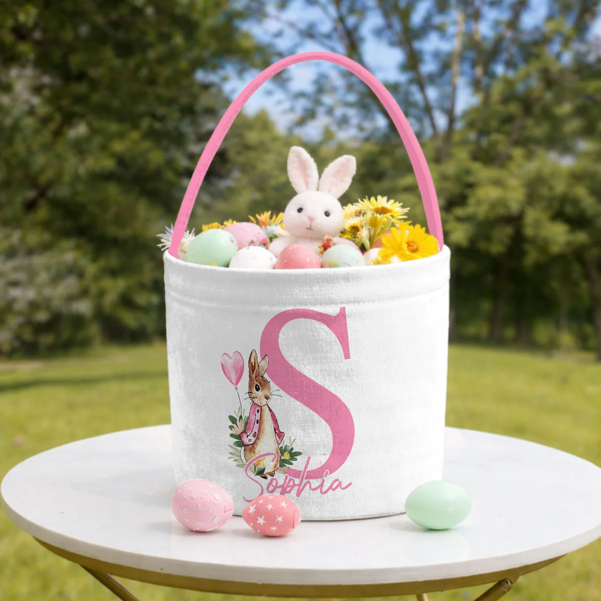 Cute Easter Rabbit With Initial - Personalized Easter Basket