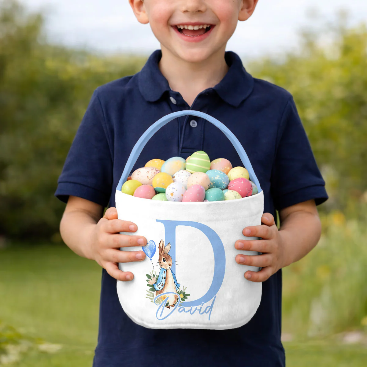 Cute Easter Rabbit With Initial - Personalized Easter Basket - Image 2