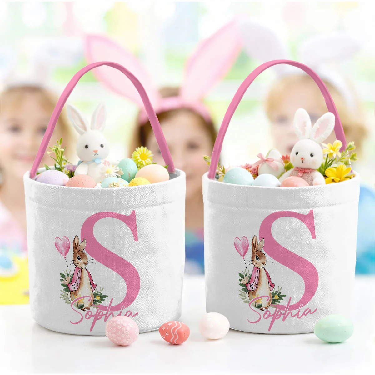 Cute Easter Rabbit With Initial - Personalized Easter Basket - Image 3